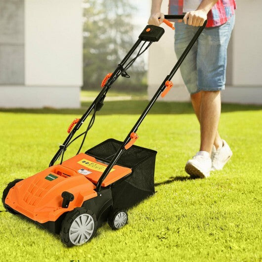 13 Inch 12 Amp Electric Scarifier with Collection Bag and Removable Blades-Green W2B