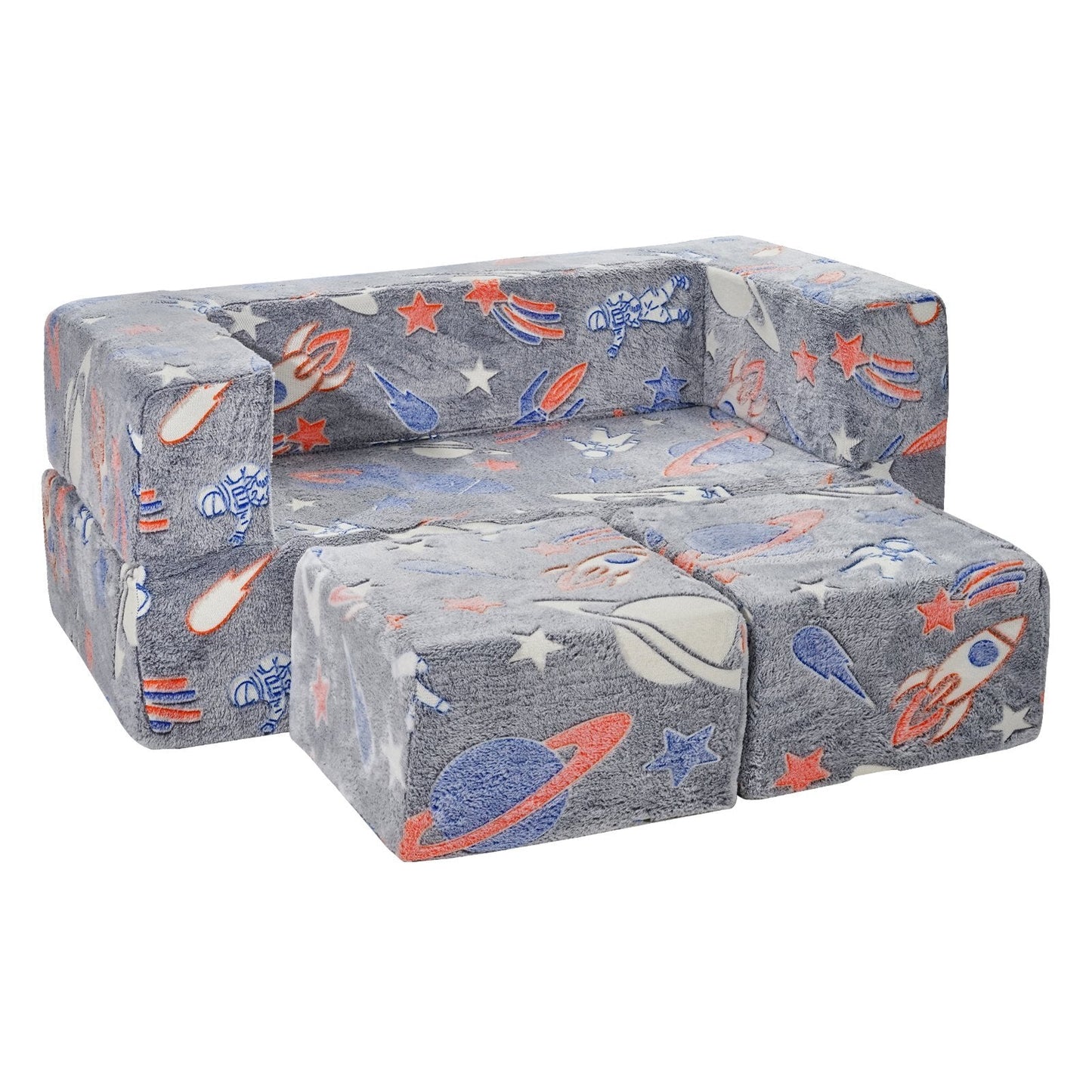 Kids Couch, 4Pcs Toddler Couch Sofa Bed, Kids Chair Seat Playroom Furniture, Child Sectional Sofa with Removable Cover for Kids Girls & Boys, Dark Grey W2B