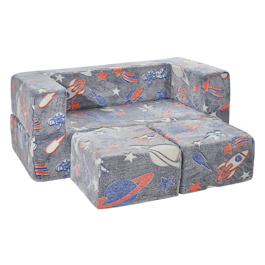 Kids Couch, 4Pcs Toddler Couch Sofa Bed, Kids Chair Seat Playroom Furniture, Child Sectional Sofa with Removable Cover for Kids Girls & Boys, Dark Grey W2B