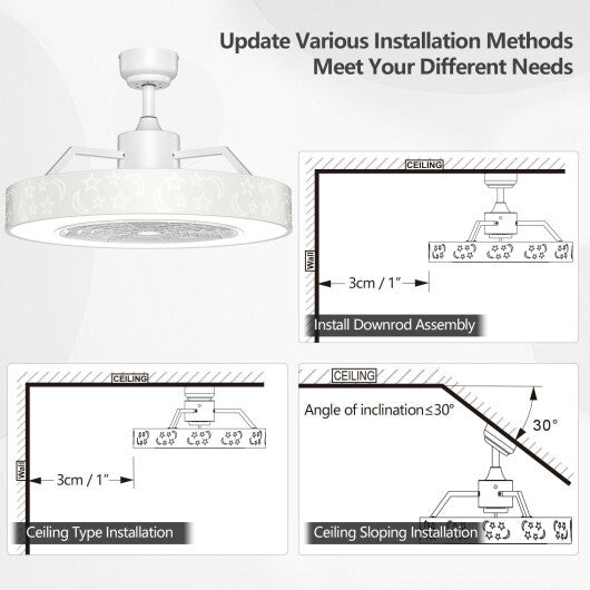 23 Inch Ceiling Fan with LED Light and Remote Control-White W2B