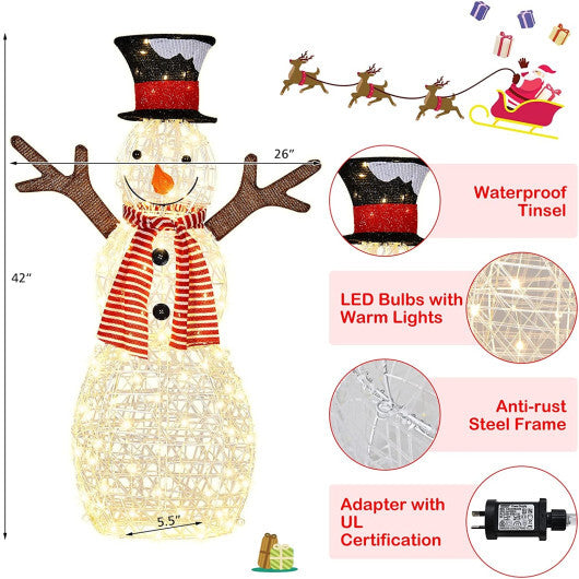 Indoor/Outdoor Christmas Lighted Snowman Decorations with Pre-Lit 80 Lights W2B