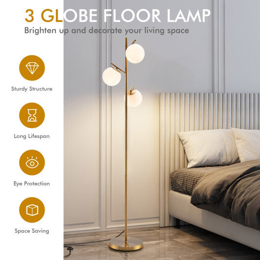 3-Globe Floor Lamp with Foot Switch and Bulb Bases-Golden W2B