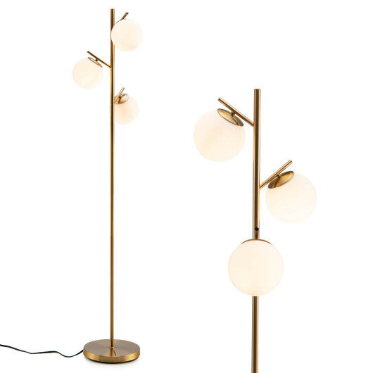 3-Globe Floor Lamp with Foot Switch and Bulb Bases-Golden W2B