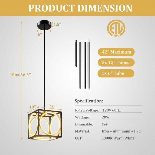 Modern LED Pendant Light with 42 Inches Adjustable Suspender-Golden W2B