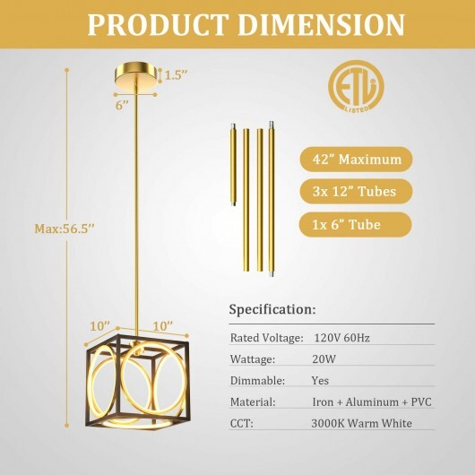 Modern LED Pendant Light with 42 Inches Adjustable Suspender-Golden W2B