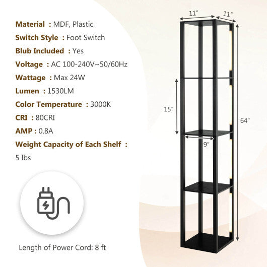 64 Inches Floor Lamp with 3-Level Dimmable LED Bulbs and Rotatable LED Poles-Walnut W2B