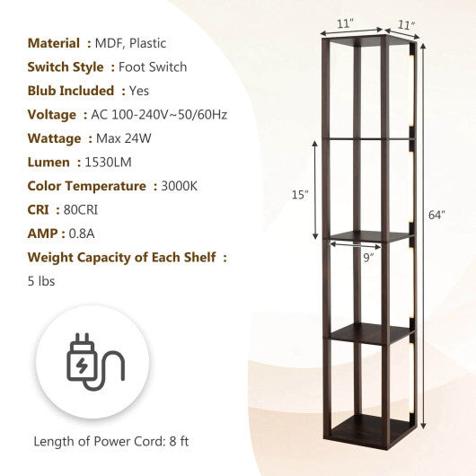 64 Inches Floor Lamp with 3-Level Dimmable LED Bulbs and Rotatable LED Poles-Walnut W2B