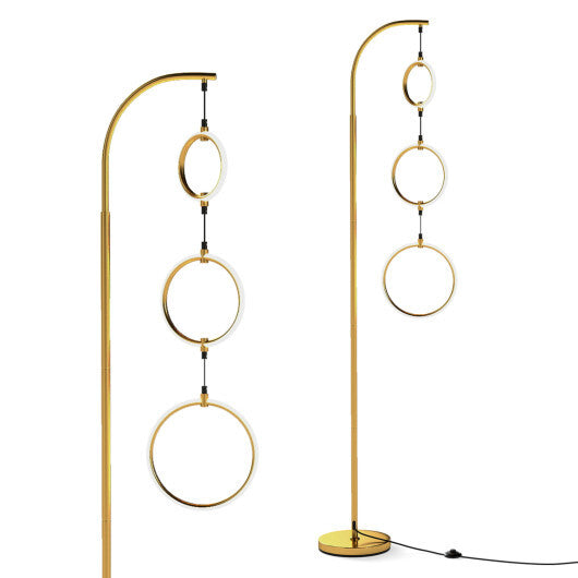 3-Circle Dimmable LED Floor Lamp with Foot Pedal Switch 3 Color Temperatures-Golden W2B