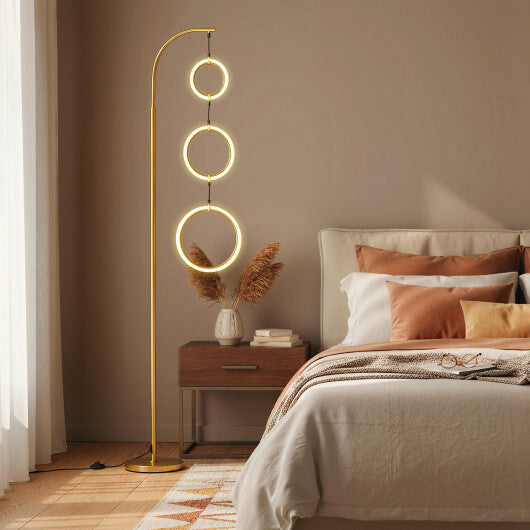 3-Circle Dimmable LED Floor Lamp with Foot Pedal Switch 3 Color Temperatures-Golden W2B