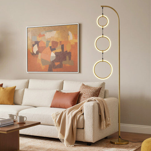 3-Circle Dimmable LED Floor Lamp with Foot Pedal Switch 3 Color Temperatures-Golden W2B