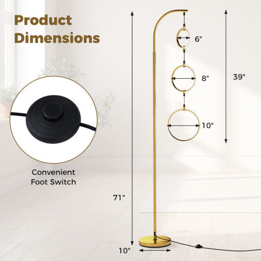 3-Circle Dimmable LED Floor Lamp with Foot Pedal Switch 3 Color Temperatures-Golden W2B