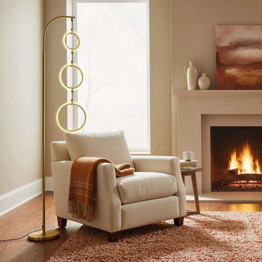 3-Circle Dimmable LED Floor Lamp with Foot Pedal Switch 3 Color Temperatures-Golden W2B
