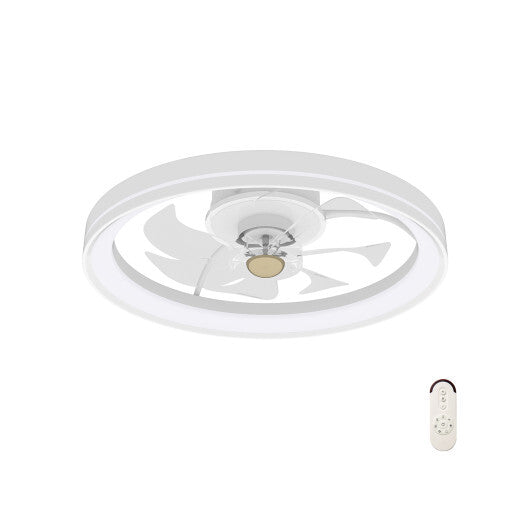 19 Inch Ceiling Fan Low Profile Flush Mount Fan with 3000-6500K Dimmable LED-White W2B