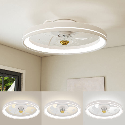 19 Inch Ceiling Fan Low Profile Flush Mount Fan with 3000-6500K Dimmable LED-White W2B