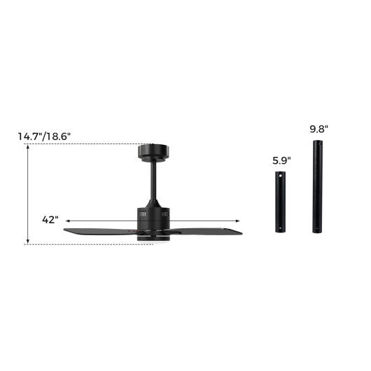 42inch Ceiling Fan with Light and Remote 3CCT LED with Memory 4H Timer 6 Speeds-Black W2B