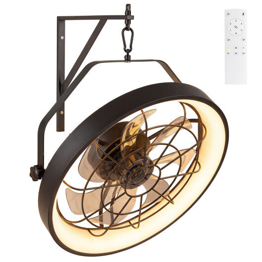 20" Wall Mounted Fan with 3CCT Dimmable LED Light and Timer-Black W2B