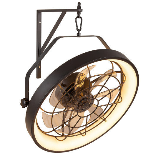 20" Wall Mounted Fan with 3CCT Dimmable LED Light and Timer-Black W2B