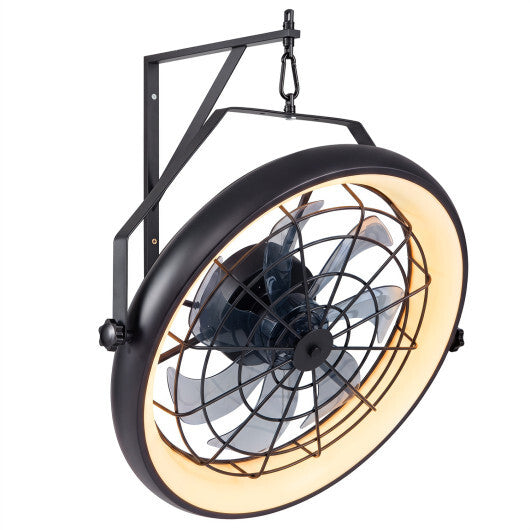 20" Wall Mounted Fan with Dimmable LED Light and 6 Wind Speeds-Black W2B