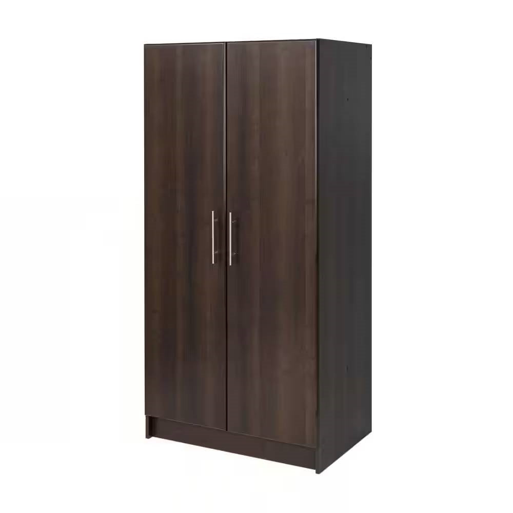 Bedroom Armoire Wardrobe Cabinet Closet with Hanging Rail in Brown Wood Finish FastFurnishings