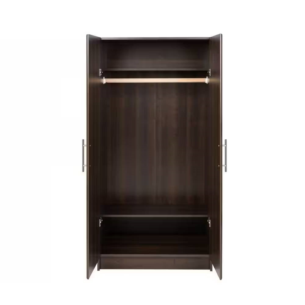 Bedroom Armoire Wardrobe Cabinet Closet with Hanging Rail in Brown Wood Finish FastFurnishings