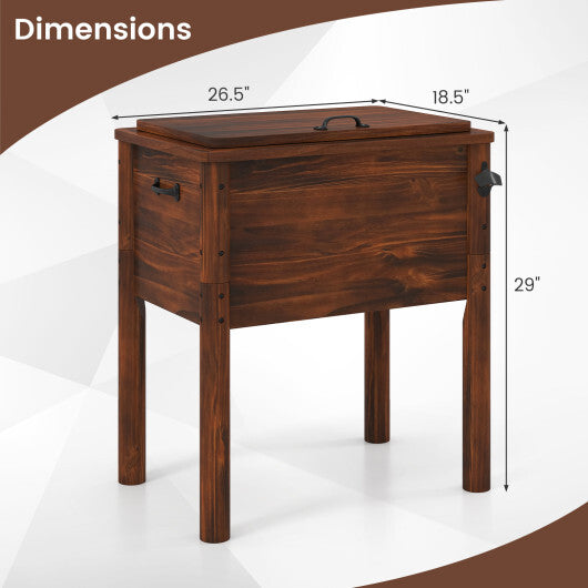 3-Layer Insulated Wood Cooler 54QT Outdoor Ice Chest