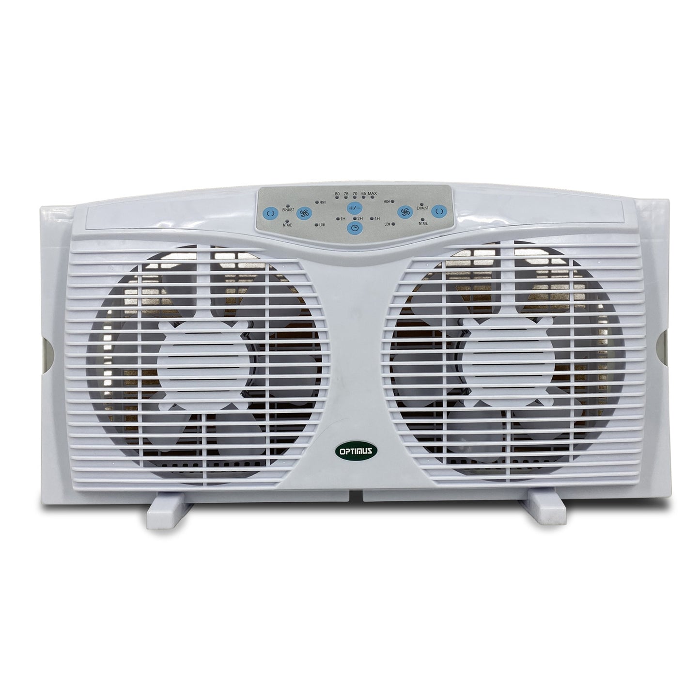 Optimus 8 in. Electric Reversible Twin Window Fan with Thermostat & LED