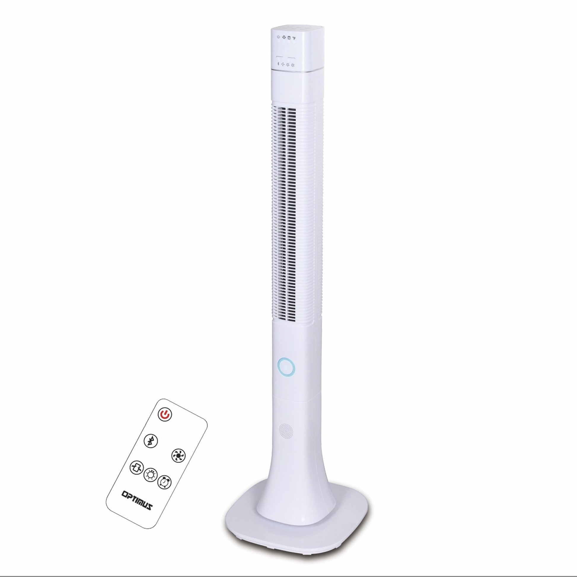 Optimus 48 Inch Pedestal Tower Fan with Remote Control, Bluetooth and LED W2B