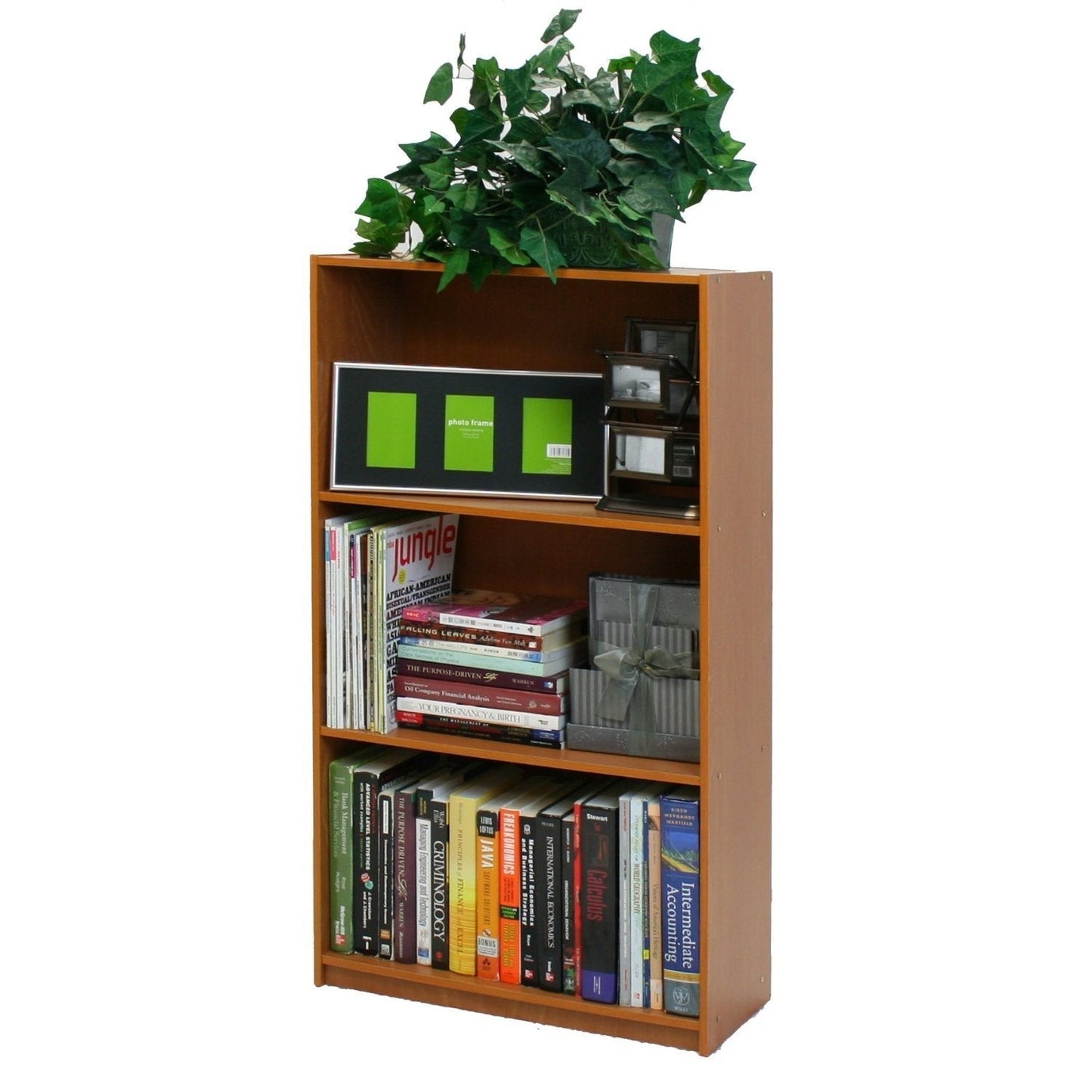 Light Cherry Finish 3-Tier Storage Shelves Bookcase FastFurnishings