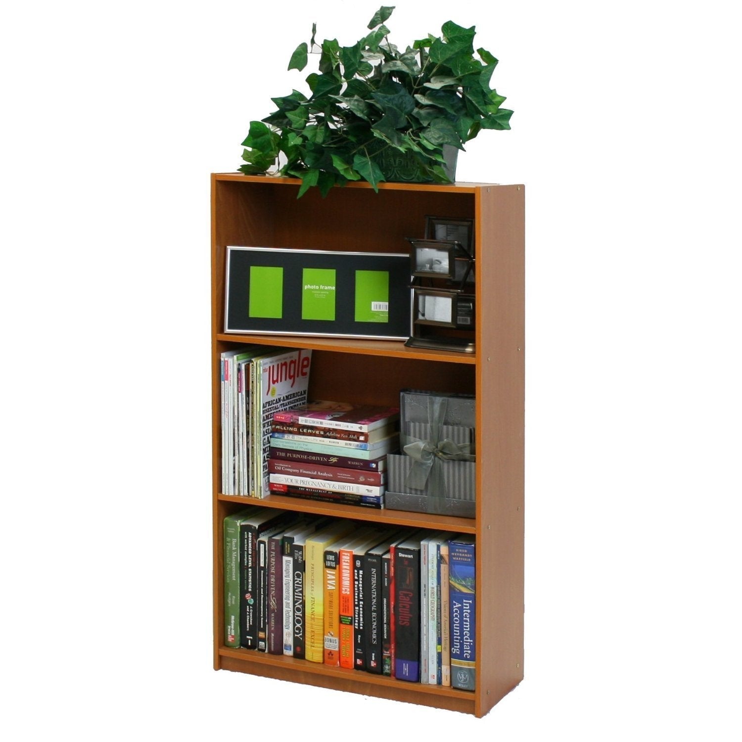 Light Cherry Finish 3-Tier Storage Shelves Bookcase FastFurnishings