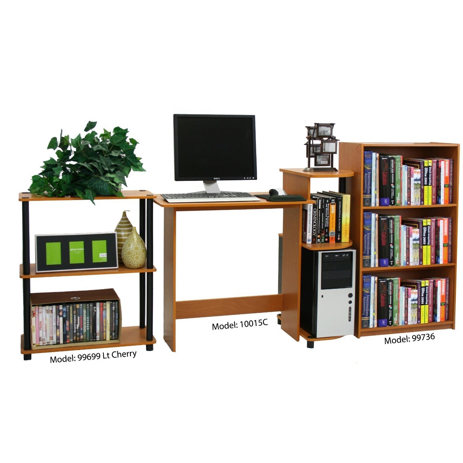 Light Cherry Finish 3-Tier Storage Shelves Bookcase FastFurnishings