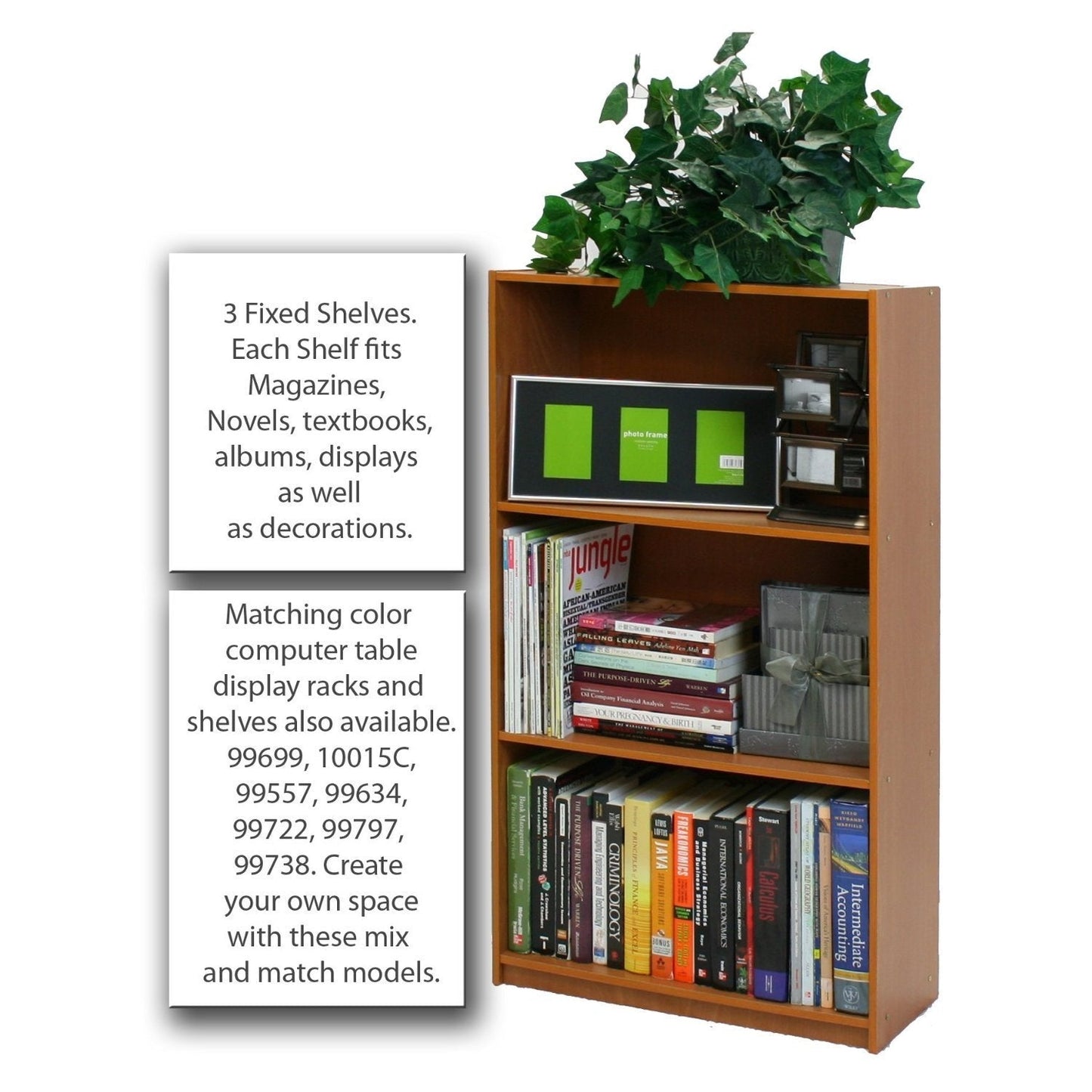 Light Cherry Finish 3-Tier Storage Shelves Bookcase FastFurnishings