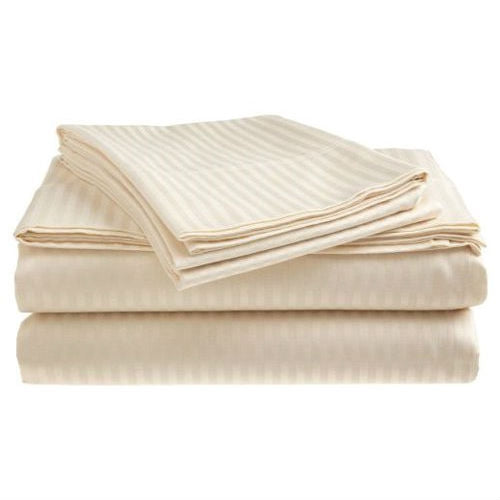 Full size Dobby Stripe Sateen Sheet Set in Beige Microfiber FastFurnishings