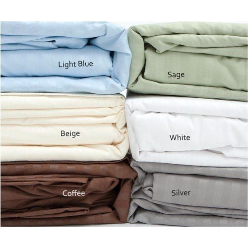 Full size Dobby Stripe Sateen Sheet Set in Beige Microfiber FastFurnishings