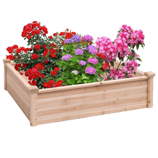 Solid Fir Wood 3.3 ft x 3.3 ft Raised Garden Bed Planter Box FastFurnishings