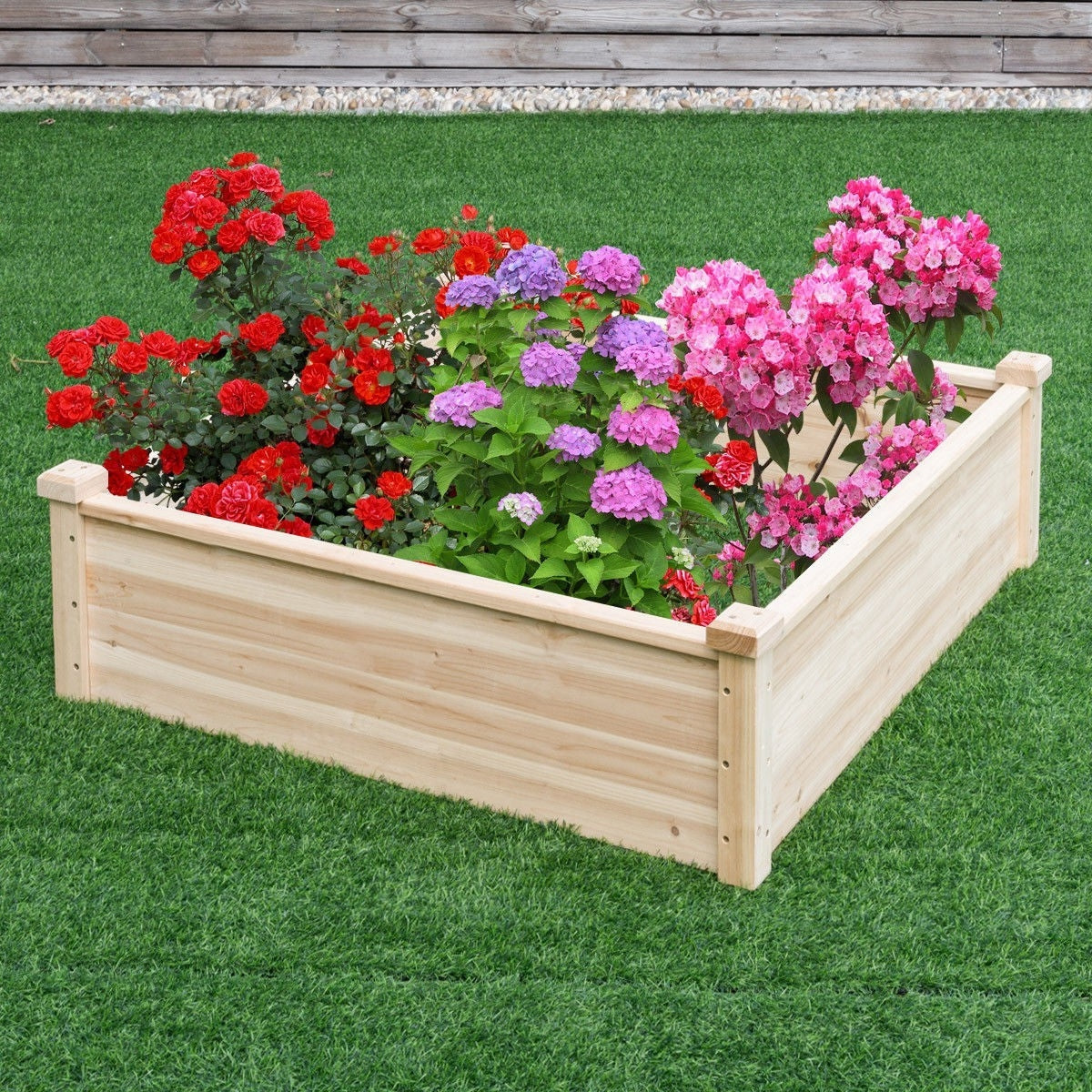 Solid Fir Wood 3.3 ft x 3.3 ft Raised Garden Bed Planter Box FastFurnishings