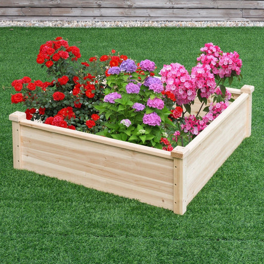 Solid Fir Wood 3.3 ft x 3.3 ft Raised Garden Bed Planter Box FastFurnishings