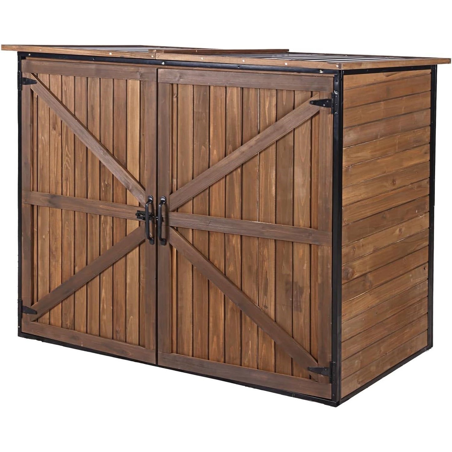 Large Wooden Outdoor Storage Cabinet Trash Can Storage Shed FastFurnishings