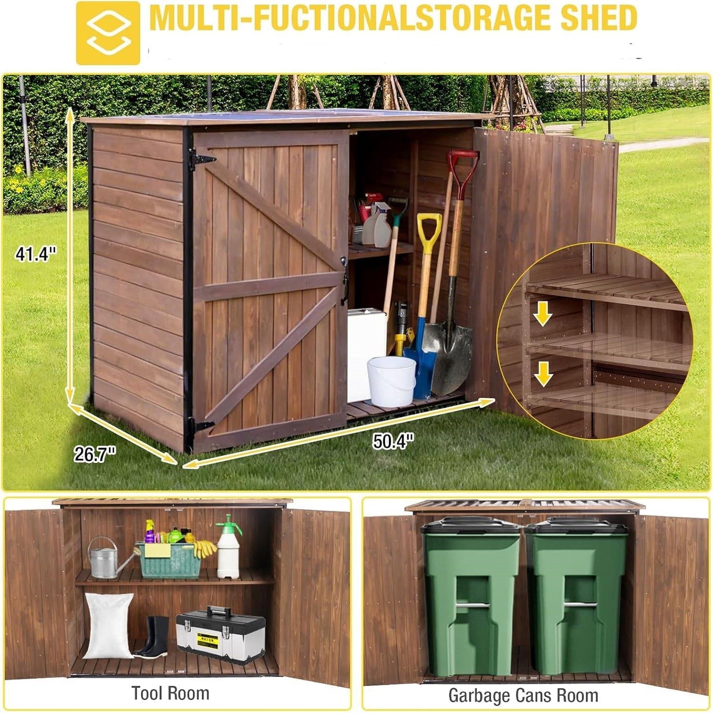 Large Wooden Outdoor Storage Cabinet Trash Can Storage Shed FastFurnishings