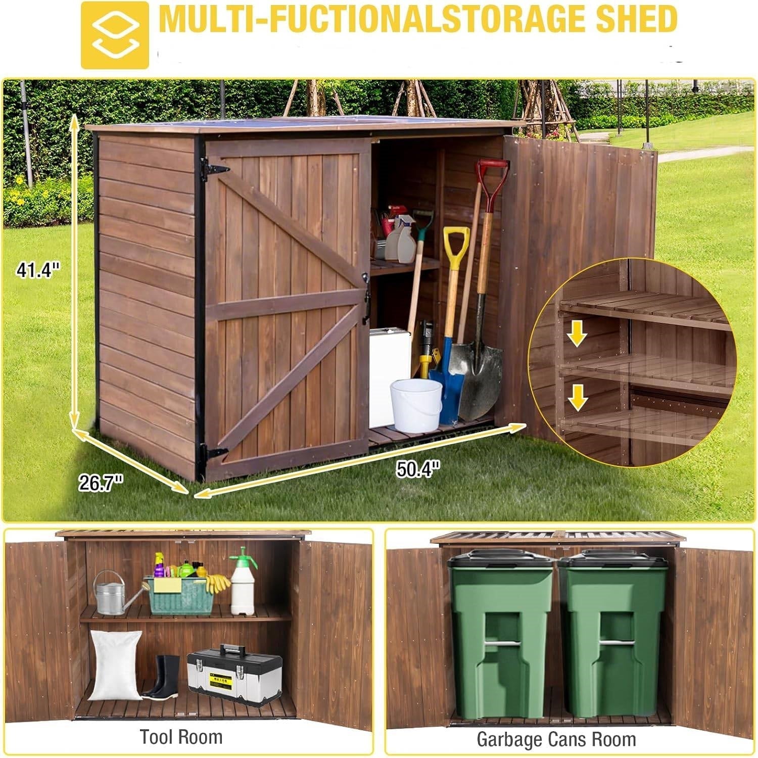 Large Wooden Outdoor Storage Cabinet Trash Can Storage Shed FastFurnishings
