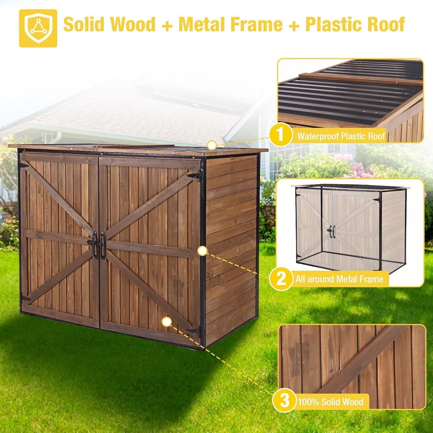 Large Wooden Outdoor Storage Cabinet Trash Can Storage Shed FastFurnishings