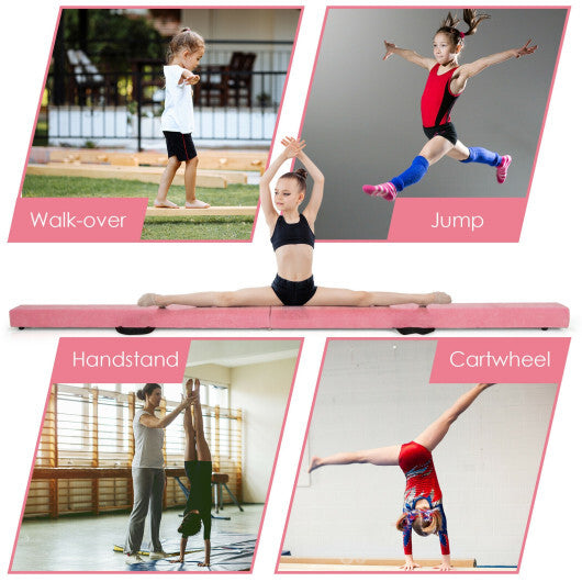 7 Feet Folding Portable Floor Balance Beam with Handles for Gymnasts-Pink - Color: Pink W2B
