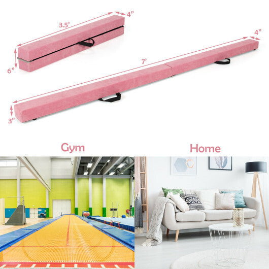 7 Feet Folding Portable Floor Balance Beam with Handles for Gymnasts-Pink - Color: Pink W2B