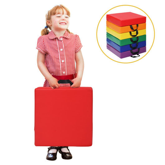 6 Pieces 15 Inches Square Toddler Floor Cushions Flexible Soft Foam Seating with Handles-Multicolor - Color: Multicolor W2B