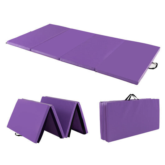 Folding Gymnastics Mat with Carry Handles and Sweatproof Detachable PU Leather Cover-Black W2B