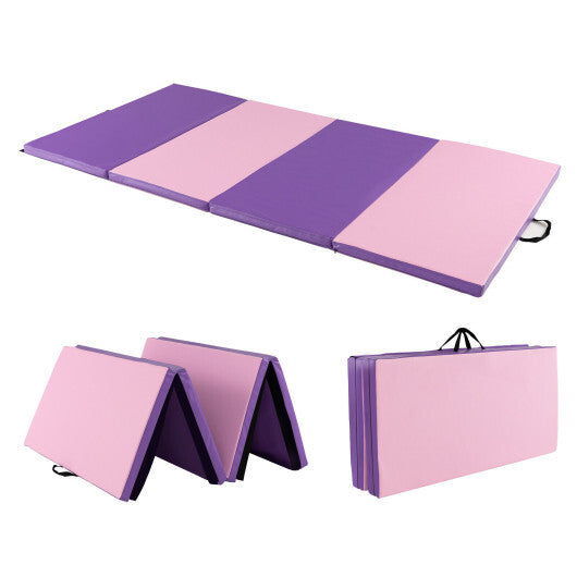 Folding Gymnastics Mat with Carry Handles and Sweatproof Detachable PU Leather Cover-Black W2B