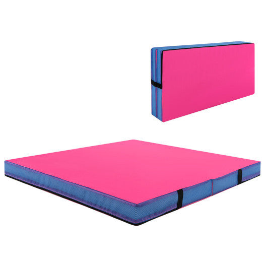4ft x 4ft x 4in Bi-Folding Gymnastic Tumbling Mat with Handles and Cover-Pink W2B