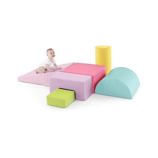 6 Pieces Foam Climbing Blocks Indoor Climb and Crawl Activity Playset with Rectangles-Orange W2B