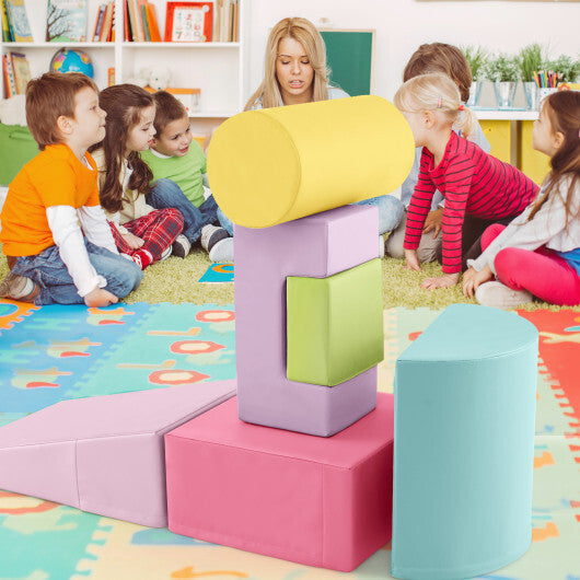 6 Pieces Foam Climbing Blocks Indoor Climb and Crawl Activity Playset with Rectangles-Orange W2B