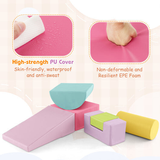 6 Pieces Foam Climbing Blocks Indoor Climb and Crawl Activity Playset with Rectangles-Orange W2B