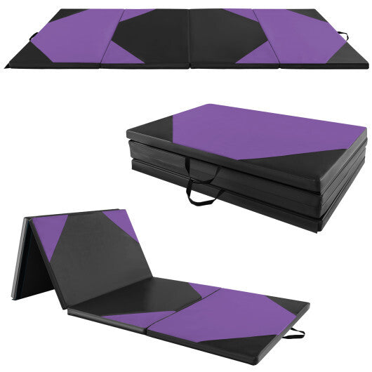 10 Feet x 4 Feet x 2 Inch Folding Exercise Mat with Hook and Loop Fasteners-Blue W2B